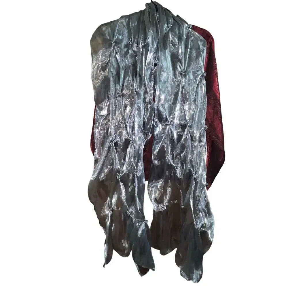 Metallic Silver Floral Button Frock Scarf Wrap 70